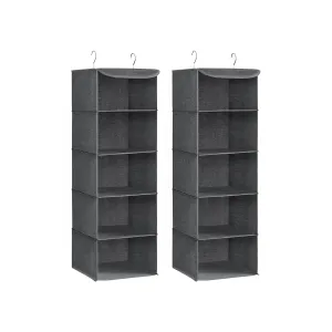 Rootz Gray Hanging Organizer Set - Closet Storage - Wardrobe Organizer - Non-Woven Fabric - Bamboo Inserts - Metal Frame - Lightweight - Space Saving - 30cm x 30cm x 90cm