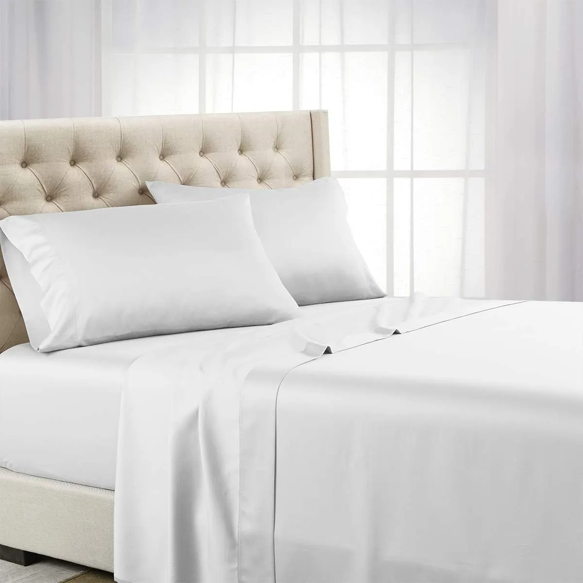 Royal Hotel Bedding ABRIPEDIC Tencel Pillowcases, 600 Thread Count Silky Soft and Naturally Pure Fabric, 100% Woven Tencel Lyocell Pillow Cases Set, 2PC Set, Standard Size, White
