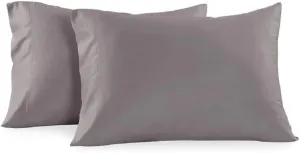 Royal Tradition Made in USA- Low Profile Cotton Sateen Pillowcases Set (Standard Size, Grey) 2pc Pillow Cases