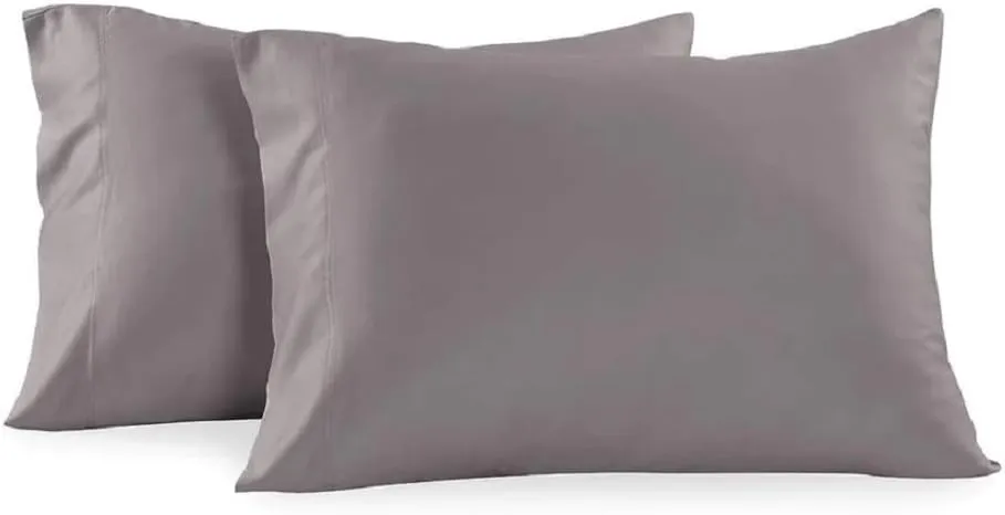 Royal Tradition Made in USA- Low Profile Cotton Sateen Pillowcases Set (Standard Size, Grey) 2pc Pillow Cases