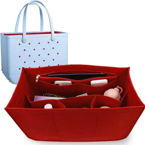 Rubber Beach Bag Organizer Compatible with Bogg Bag Tote & Simply Southern Tote,Felt Handbag Organizer,Insert Divider Pouch Zipper for Bags,7 Pocekets,Red- Large