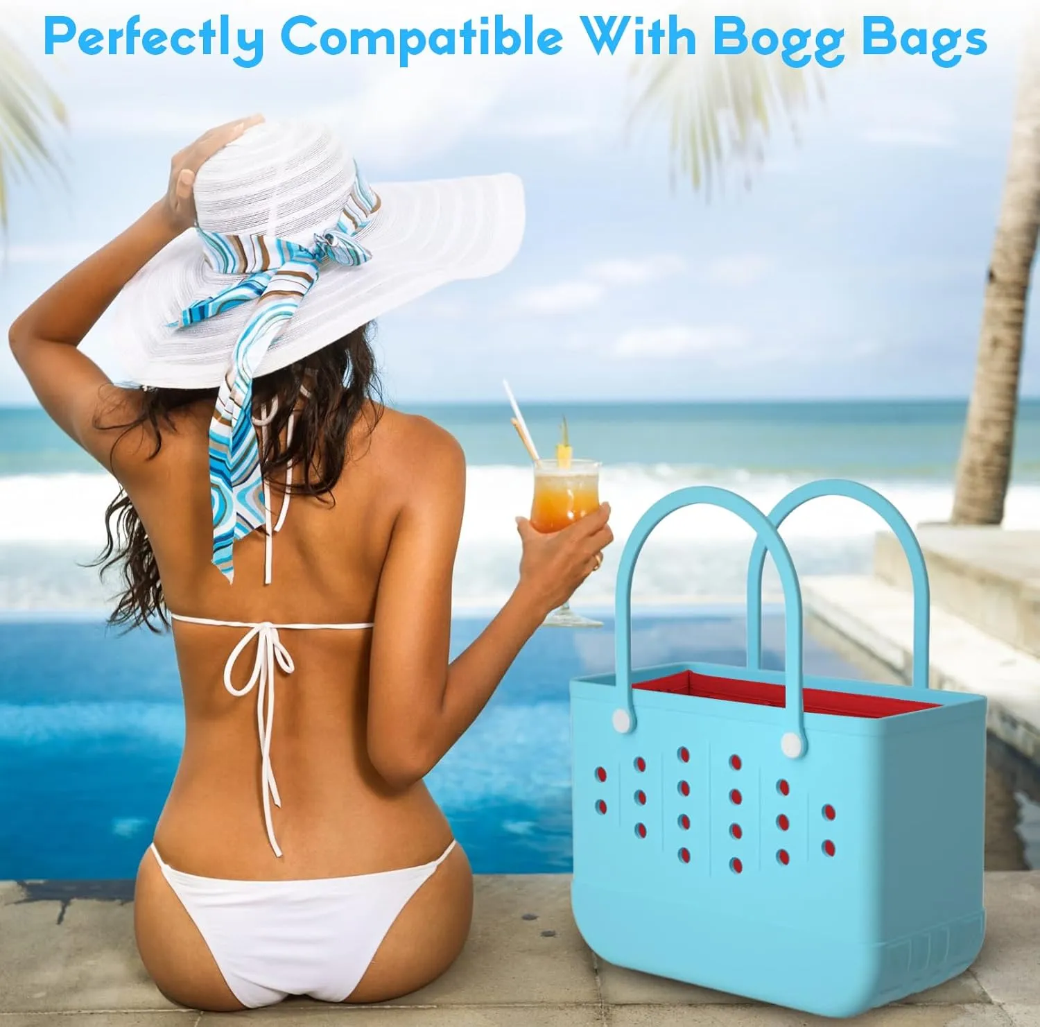 Rubber Beach Bag Organizer Compatible with Bogg Bag Tote & Simply Southern Tote,Felt Handbag Organizer,Insert Divider Pouch Zipper for Bags,7 Pocekets,Red- Large