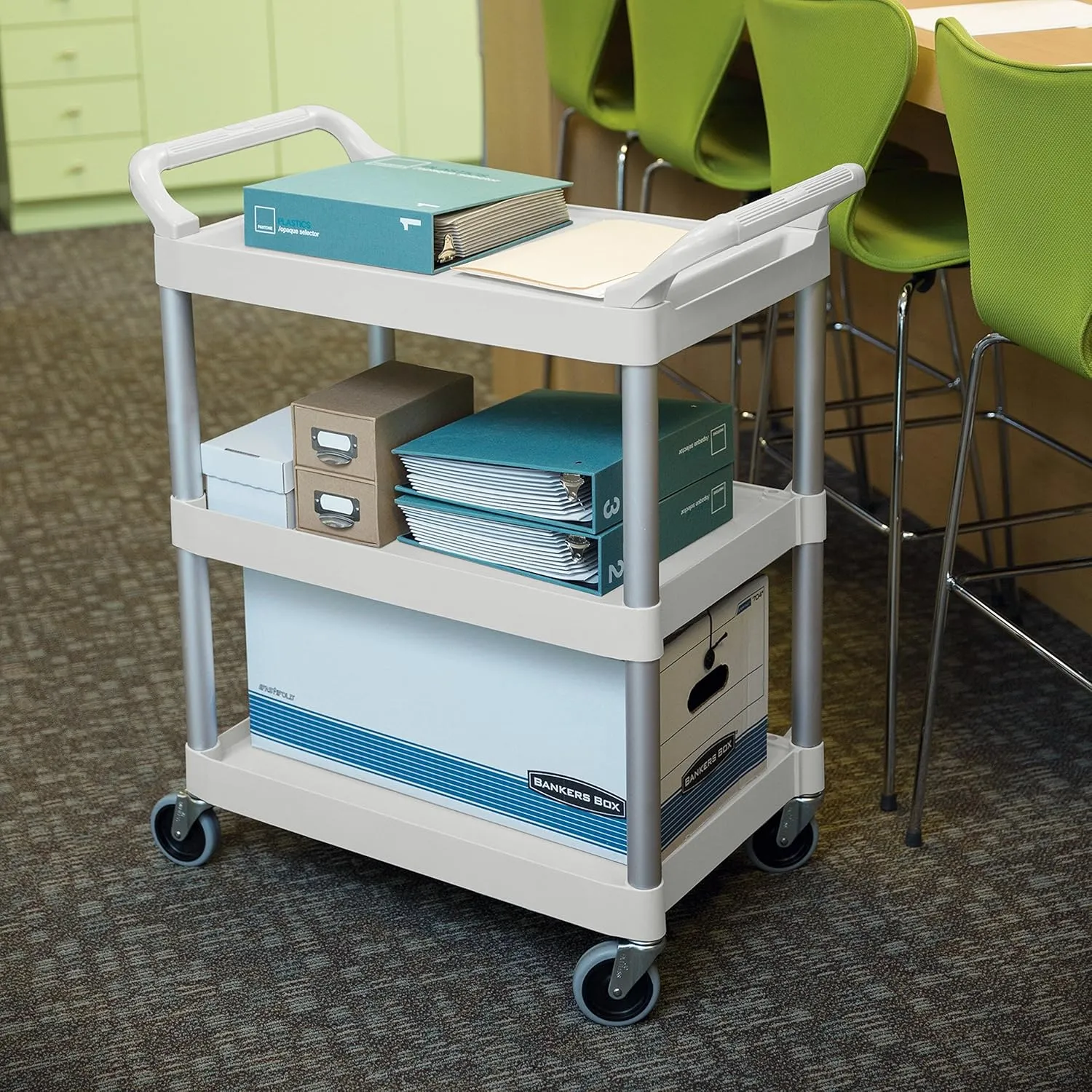 Rubbermaid 3-Shelf Plastic Utility Cart, White (FG342488OWHT)