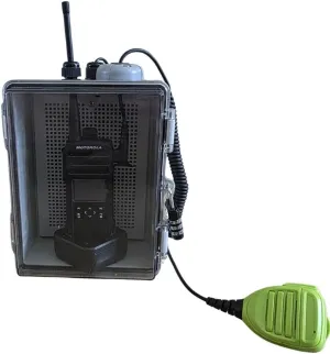 Rugged Radio Enclosure with Wired Mic, Lock & USB Power – Compatible with Motorola Two-Way Radios