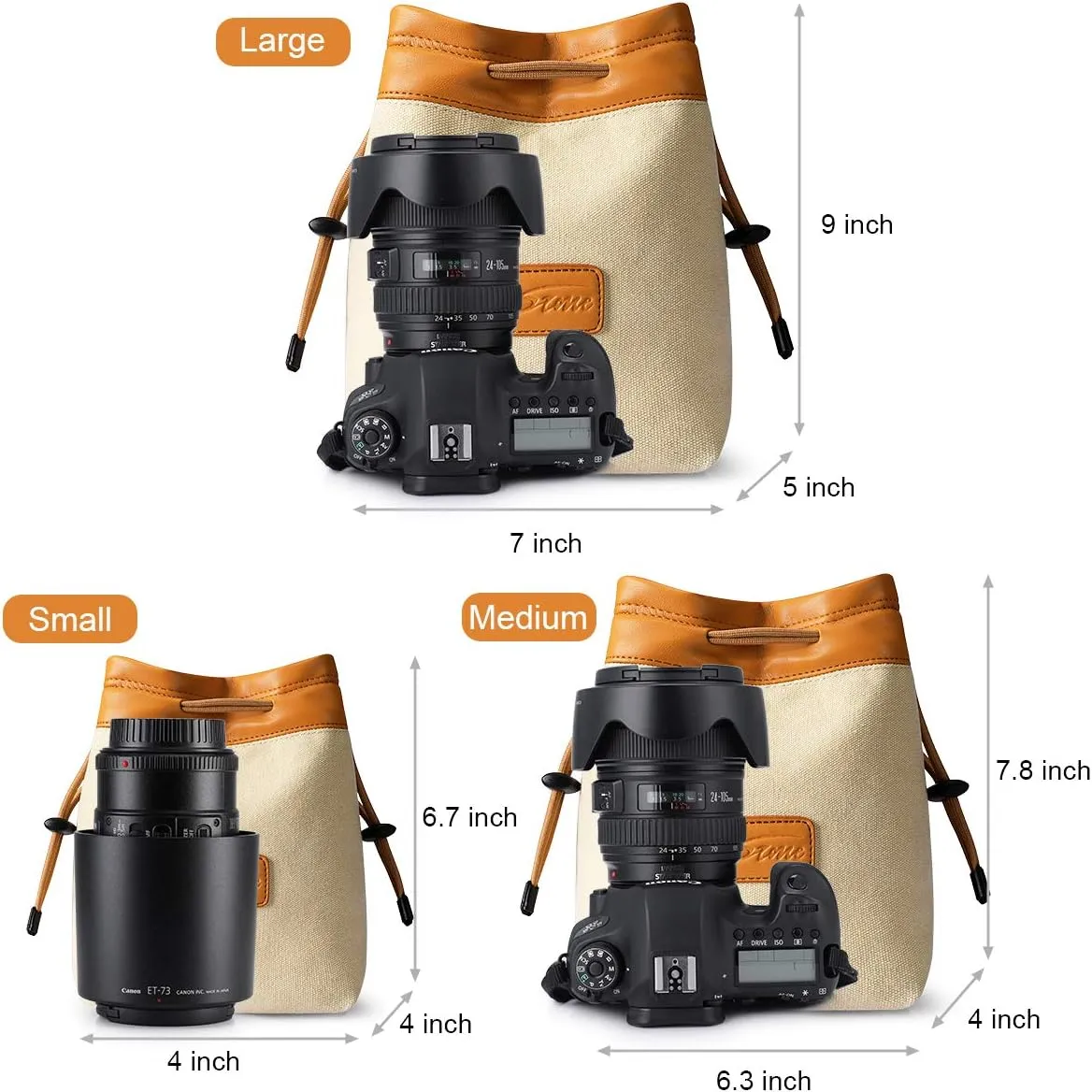 S-ZONE Soft Camera Bag DSLR Insert Handbag Drawstring Lens Case Compatible with Canon Nikon Sony