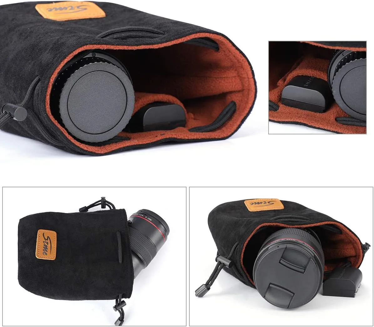S-ZONE Soft Camera Bag DSLR Insert Handbag Drawstring Lens Case Compatible with Canon Nikon Sony