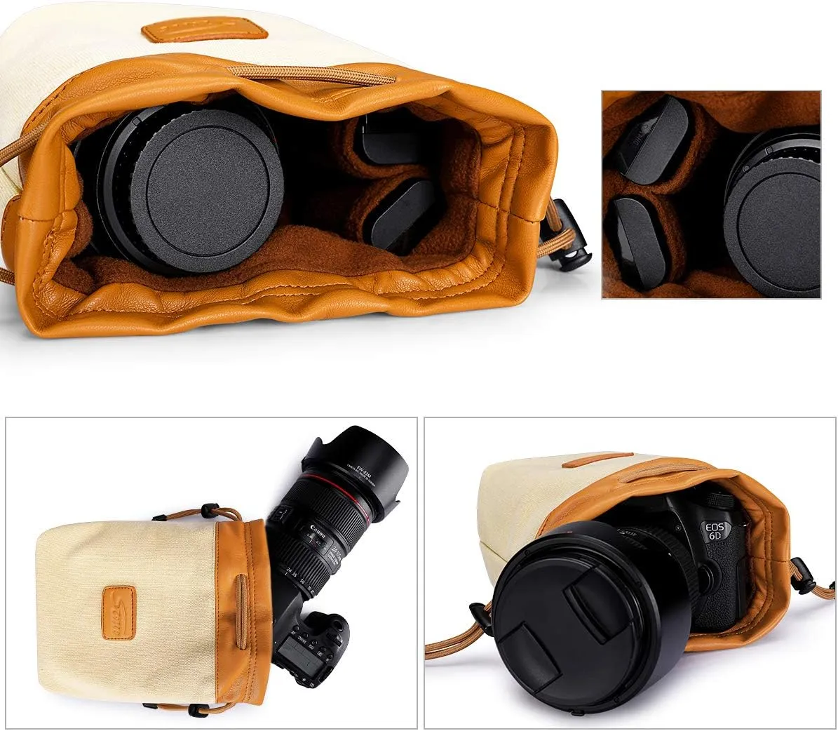 S-ZONE Soft Camera Bag DSLR Insert Handbag Drawstring Lens Case Compatible with Canon Nikon Sony