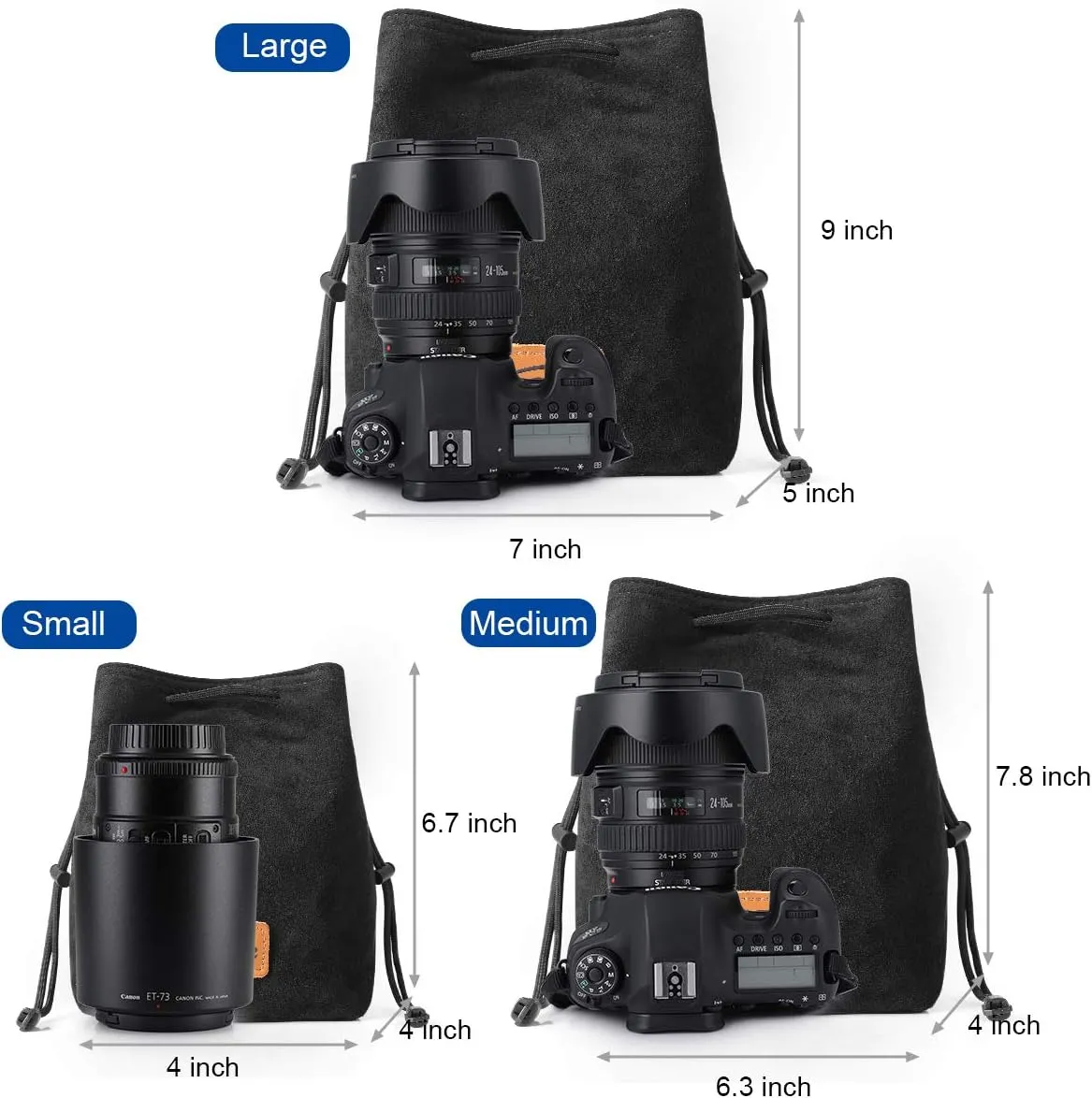 S-ZONE Soft Camera Bag DSLR Insert Handbag Drawstring Lens Case Compatible with Canon Nikon Sony