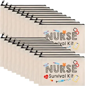 Saintrygo 20 Pieces Nurse Cosmetic Bag Nurse Survival Kit Makeup Bags Canvas Multi Purpose Zipper Pouch Practitioner Gifts for Women School Supplies