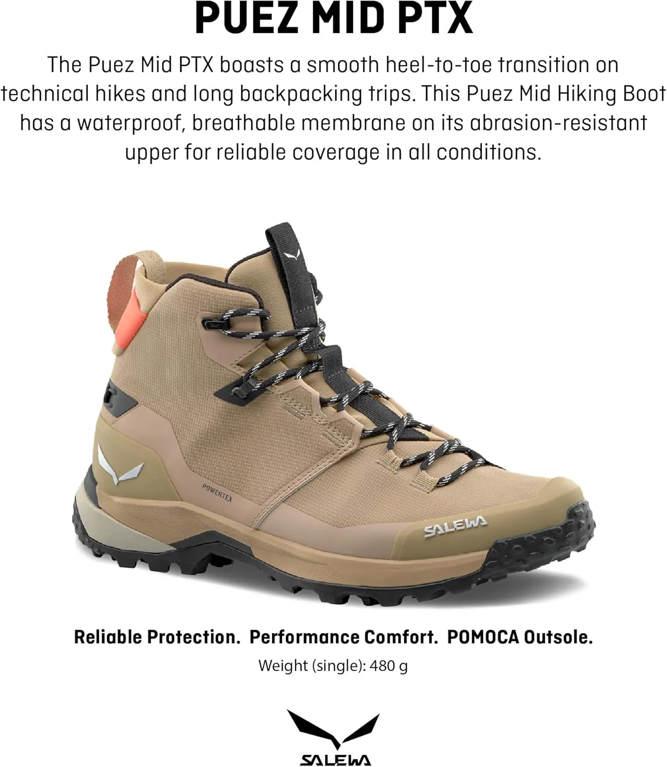 Salewa Men's Puez Mid Powertex Waterproof Trail Boot for Hiking & Trekking