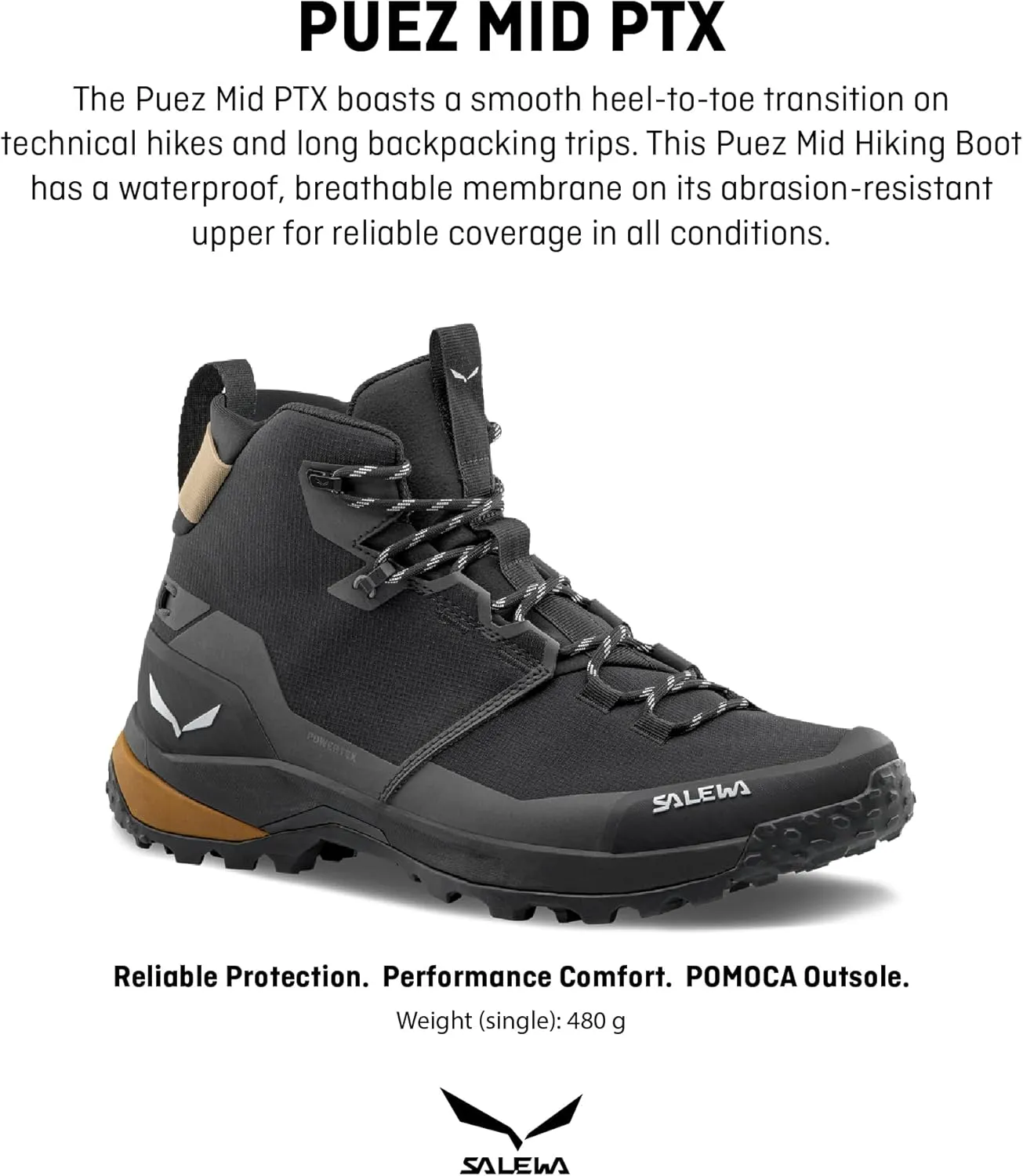 Salewa Men's Puez Mid Powertex Waterproof Trail Boot for Hiking & Trekking