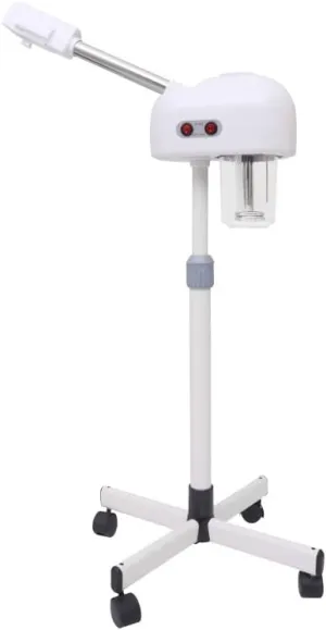 Salonsunny White Facial Steamer with 4 Wheels Rolling Base Design for Face Personal Care Use at Home or Salon