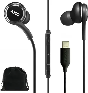 SAMSUNG AKG Earbuds Original USB Type C in-Ear Earbud Headphones with Remote & Mic for Galaxy A53 5G, S22, S21 FE, S20 Ultra, Note 10, Note 10 , S10 Plus - Braided - includes Velvet Pouch - Black