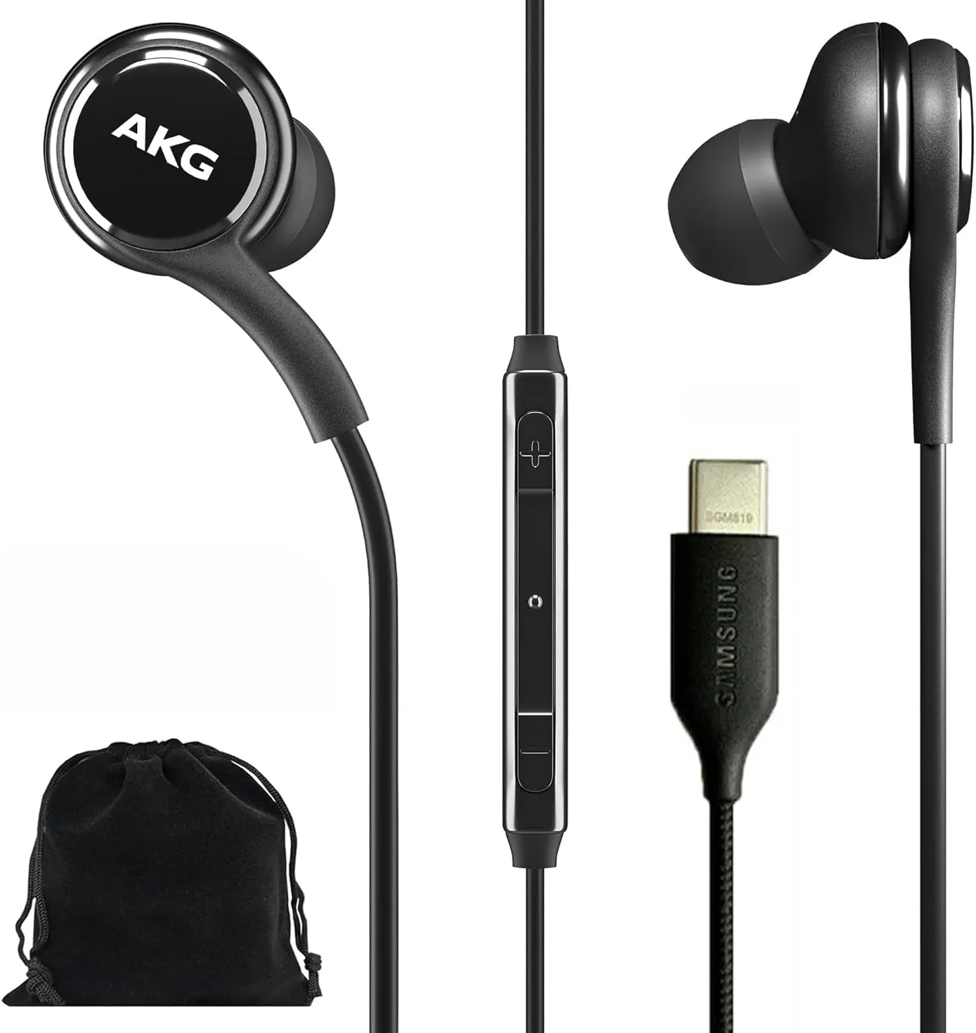SAMSUNG AKG Earbuds Original USB Type C in-Ear Earbud Headphones with Remote & Mic for Galaxy A53 5G, S22, S21 FE, S20 Ultra, Note 10, Note 10 , S10 Plus - Braided - includes Velvet Pouch - Black