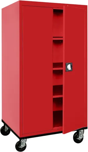 Sandusky Lee TA3R362466-01 Transport Series Metal Storage Cabinet with Wheels, Adjustable Shelves, 200lb Capacity, 24" Depth x 36" Width x 72" Height, Red
