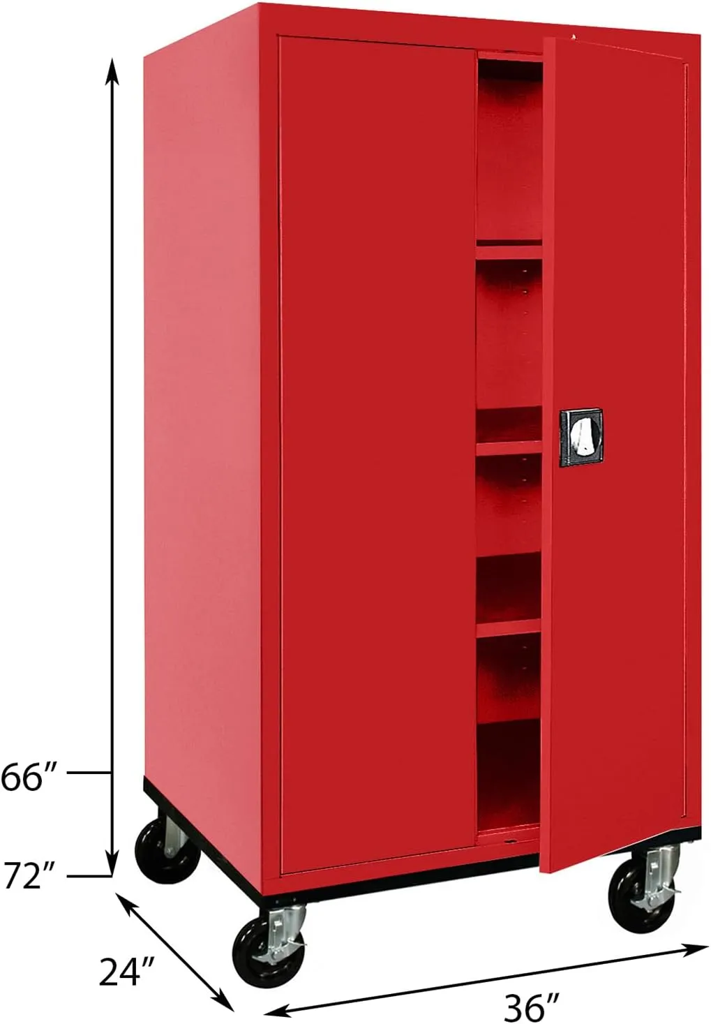 Sandusky Lee TA3R362466-01 Transport Series Metal Storage Cabinet with Wheels, Adjustable Shelves, 200lb Capacity, 24" Depth x 36" Width x 72" Height, Red