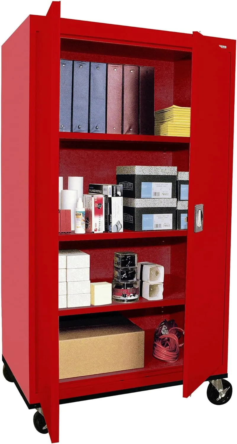 Sandusky Lee TA3R362466-01 Transport Series Metal Storage Cabinet with Wheels, Adjustable Shelves, 200lb Capacity, 24" Depth x 36" Width x 72" Height, Red