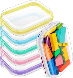 Sanwuta 6 Pcs Clear Hard Zipper Case Hard Plastic Zipper Pouches Makeup Bag Transparent Cases for Snacks Plastic Storage Organizer Portable Box for TravFel(Assorted Color,7.87 x 5.9 x 2 Inch)