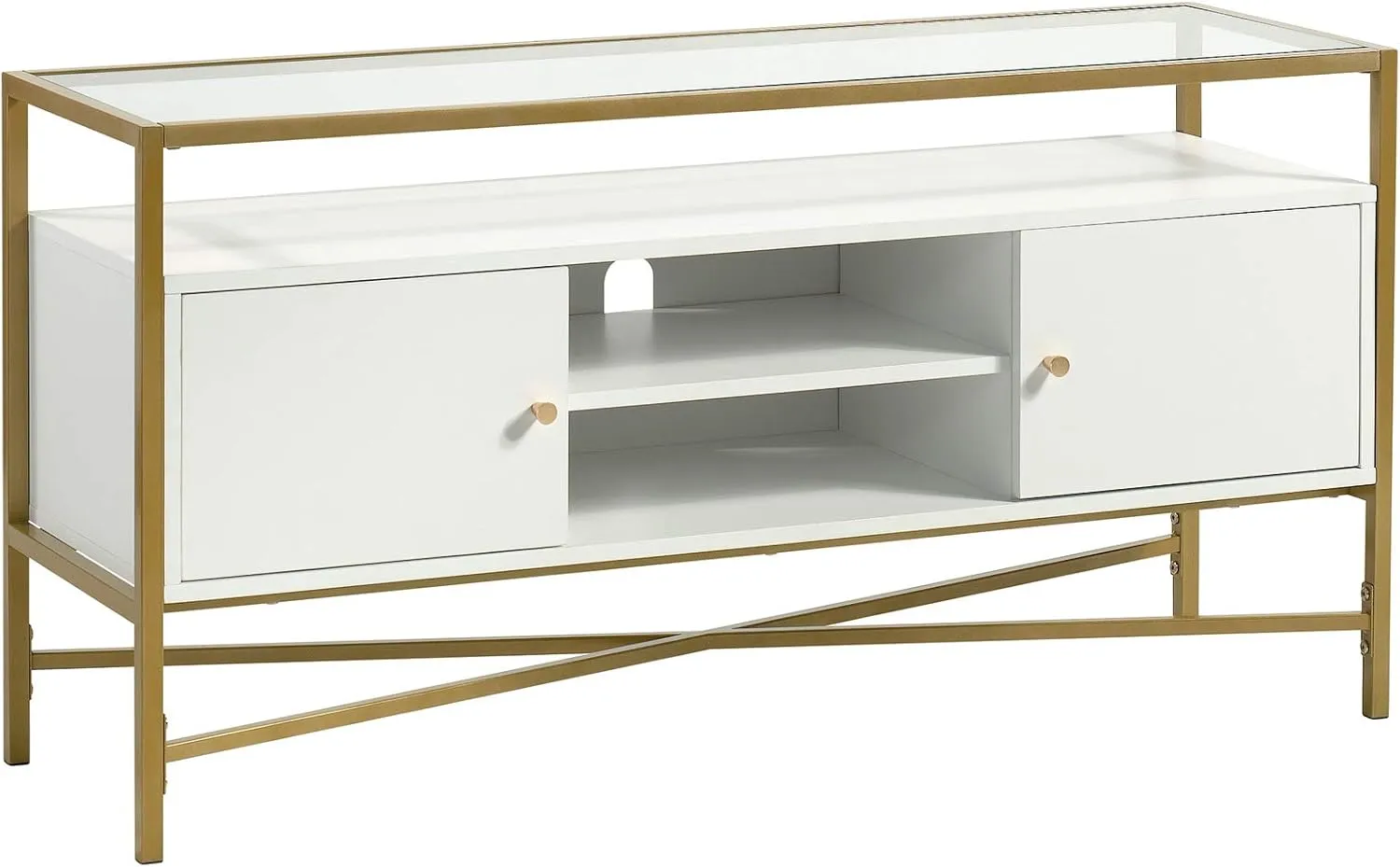 Sauder Harper Heights TV Credenza, L: 48.82" x W: 15.55" x H: 25.0", White Finish
