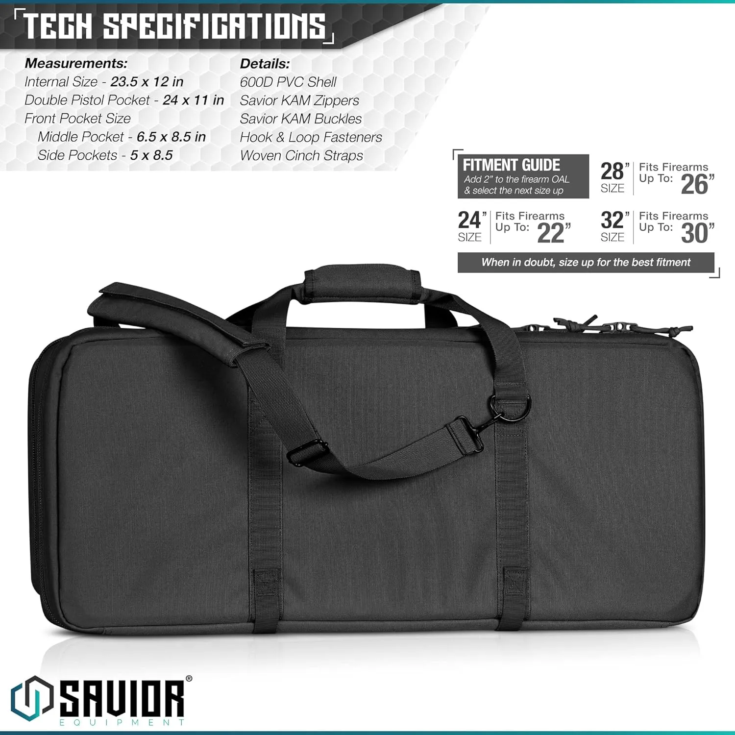 Savior Equipment American Classic Shorty Tactical Double Short Gun Case Pistol Bag, Spacious Front Pockets, Padded Shoulder Strap Included