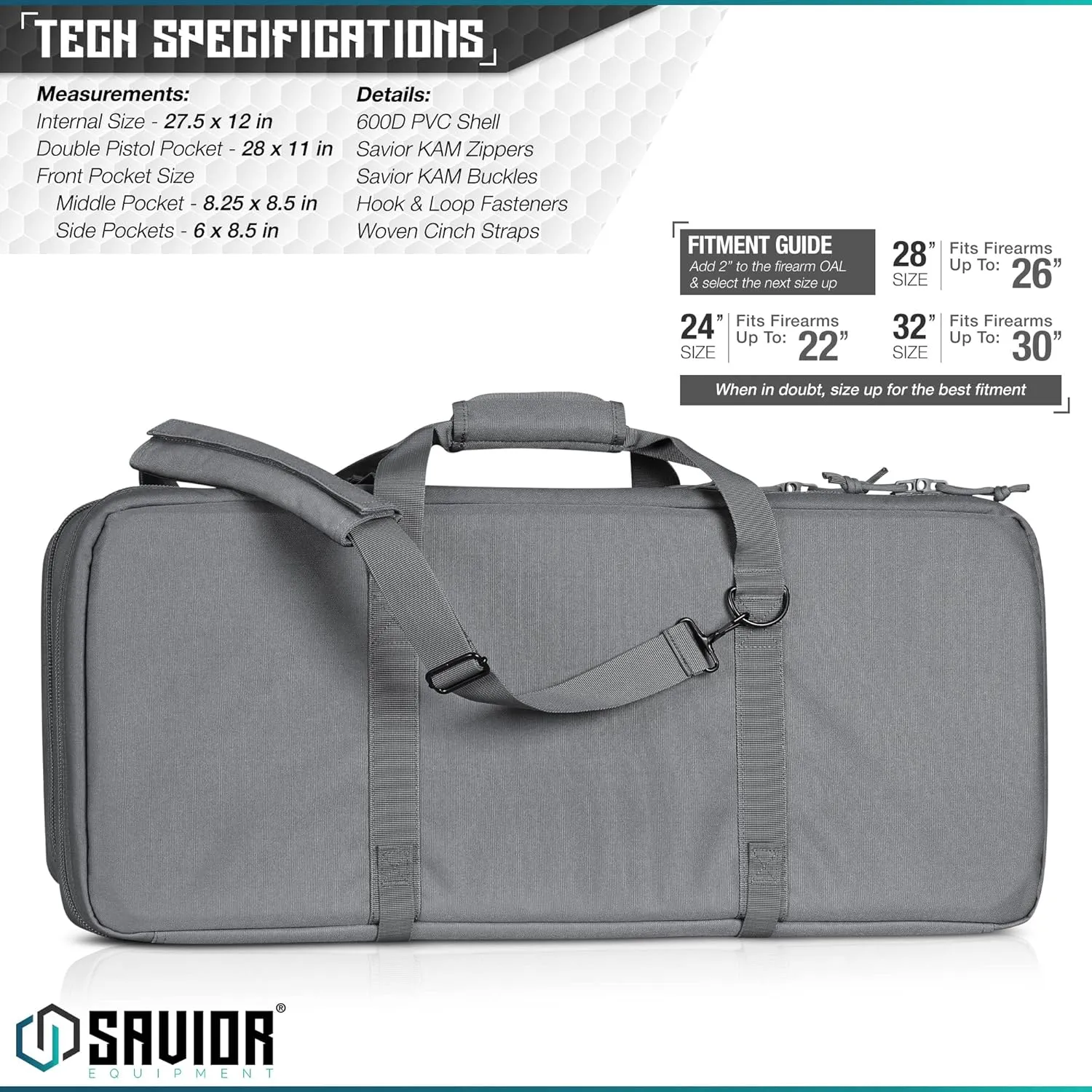 Savior Equipment American Classic Shorty Tactical Double Short Gun Case Pistol Bag, Spacious Front Pockets, Padded Shoulder Strap Included