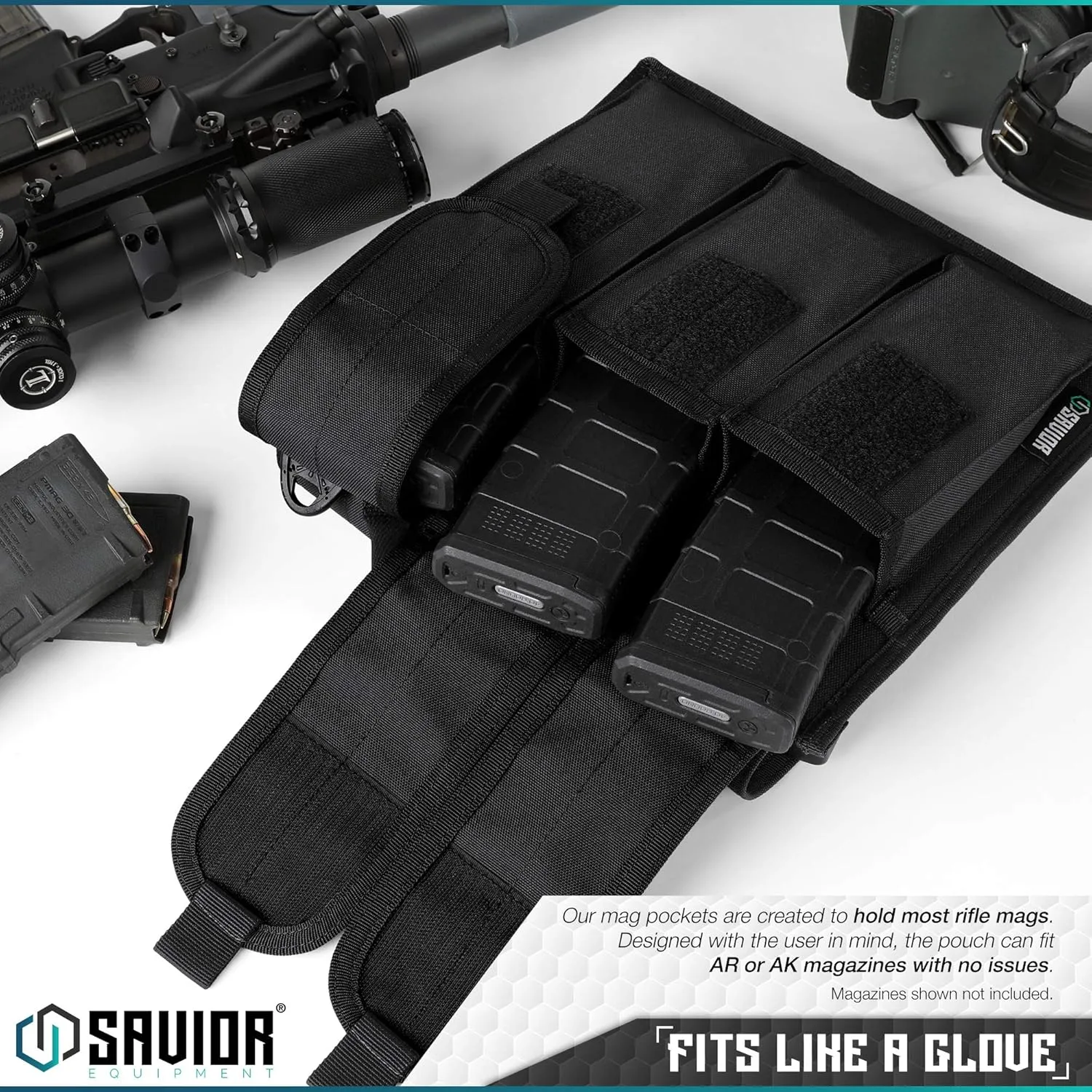 Savior Equipment Tactical Rifle & Pistol Magazine Pouch Carrier for M4 Carbine AR15 AK47 - Up to 6 Extended Mag, Adjustable Padded Shoulder Strap Included