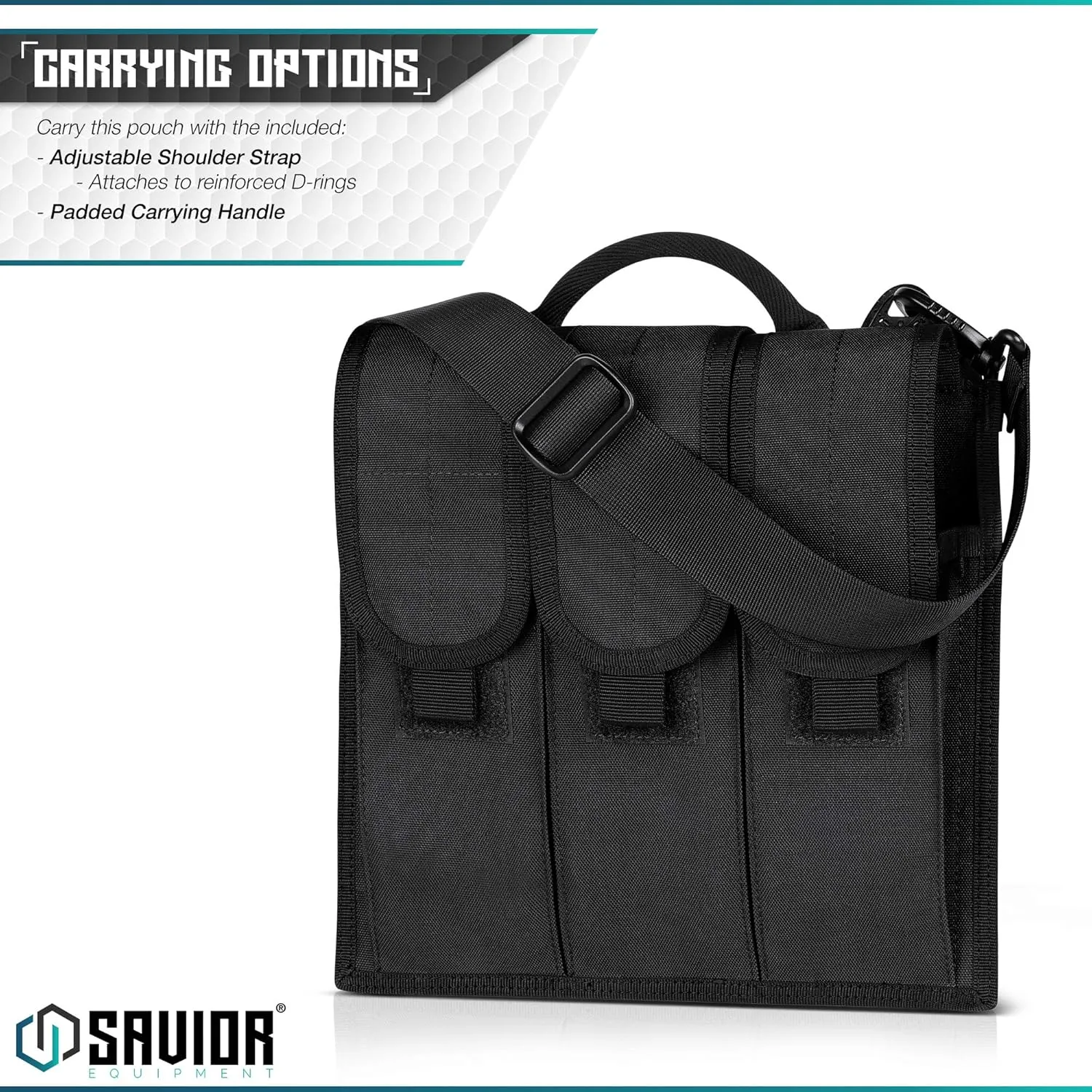 Savior Equipment Tactical Rifle & Pistol Magazine Pouch Carrier for M4 Carbine AR15 AK47 - Up to 6 Extended Mag, Adjustable Padded Shoulder Strap Included