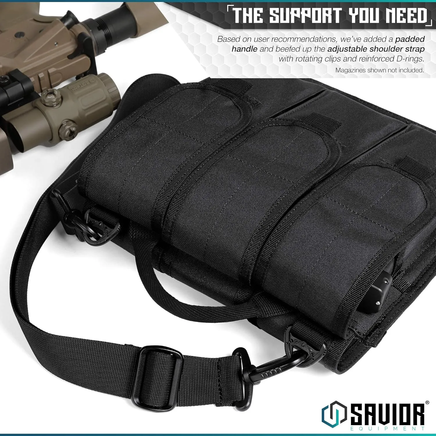 Savior Equipment Tactical Rifle & Pistol Magazine Pouch Carrier for M4 Carbine AR15 AK47 - Up to 6 Extended Mag, Adjustable Padded Shoulder Strap Included