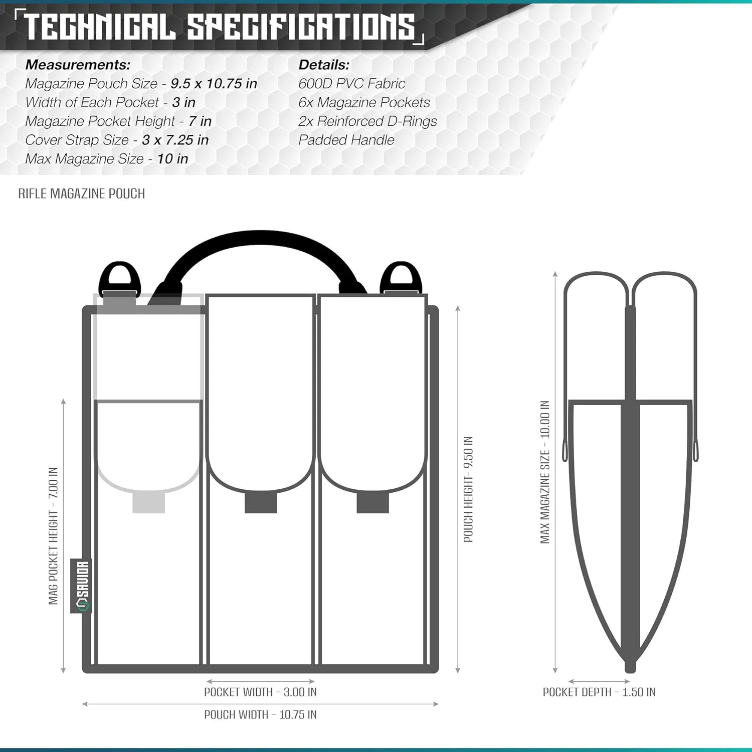Savior Equipment Tactical Rifle & Pistol Magazine Pouch Carrier for M4 Carbine AR15 AK47 - Up to 6 Extended Mag, Adjustable Padded Shoulder Strap Included