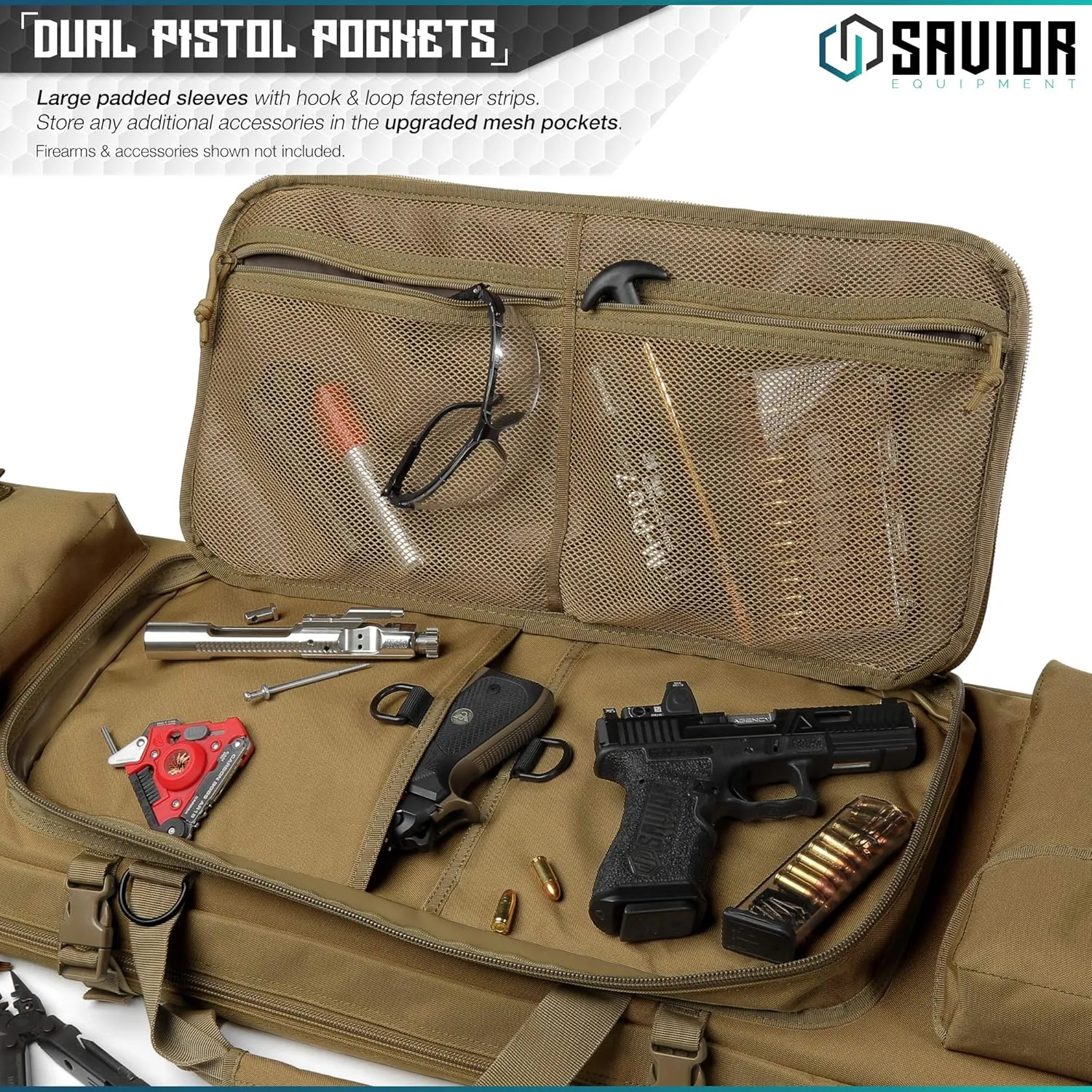 Savior Equipment Urban Warfare Tactical Double Long Gun Bag Case Backpack w/Pistol Handgun Case, Lockable Zipper, Padded Side Carry Strap, Available Length in 36" 42" 46" 51" 55"
