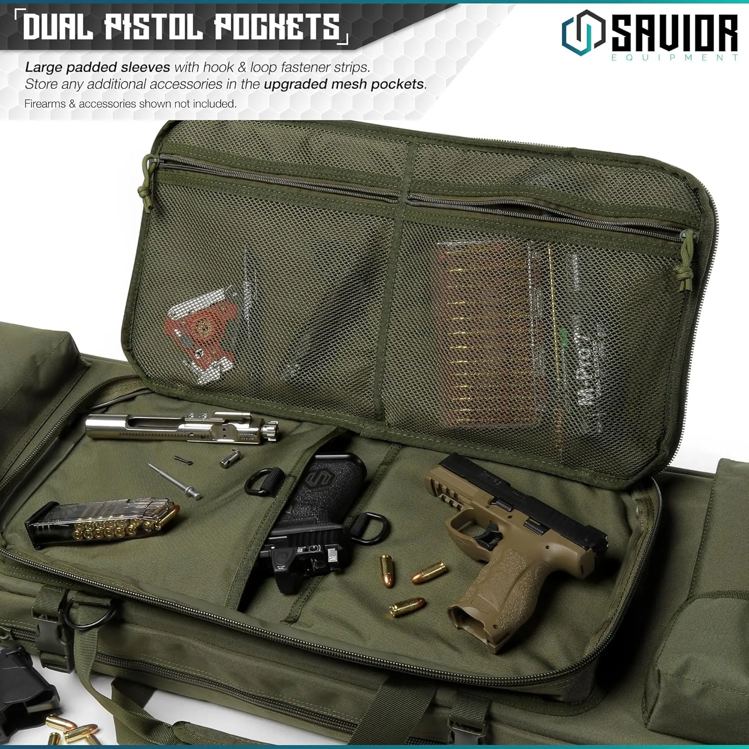 Savior Equipment Urban Warfare Tactical Double Long Gun Bag Case Backpack w/Pistol Handgun Case, Lockable Zipper, Padded Side Carry Strap, Available Length in 36" 42" 46" 51" 55"