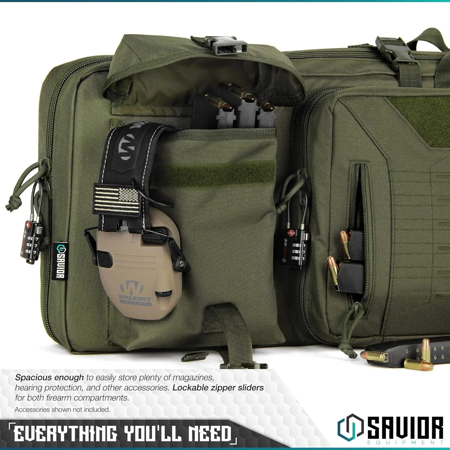 Savior Equipment Urban Warfare Tactical Double Long Gun Bag Case Backpack w/Pistol Handgun Case, Lockable Zipper, Padded Side Carry Strap, Available Length in 36" 42" 46" 51" 55"