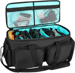 SAVIOUR DJ Cable File Bag, Detachable Padded Bottom and Adjustable Dividers, Stores Music, Audio, and Visual Cabling, Portable Travel Storage and Studio Organization (Blue)