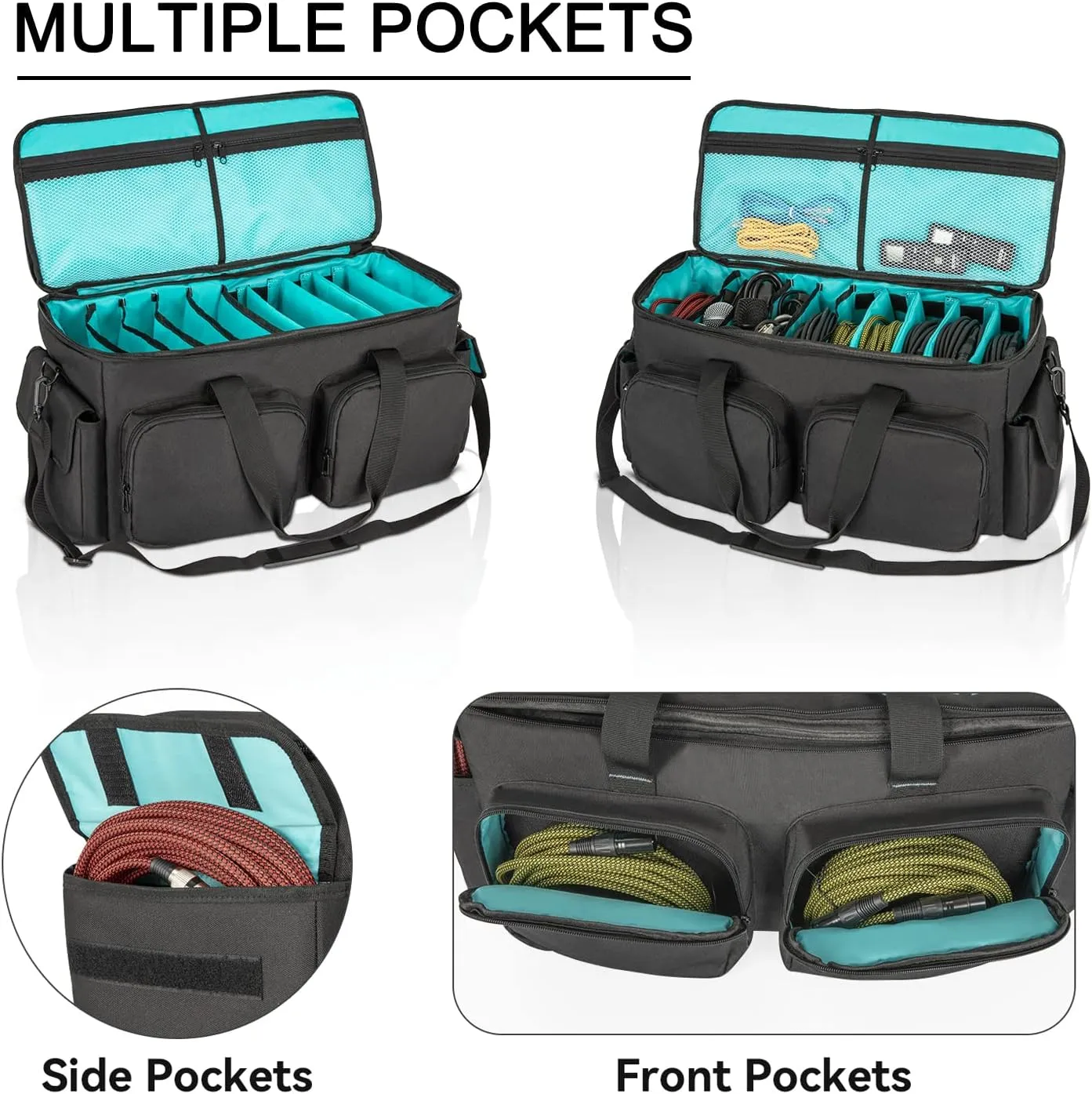 SAVIOUR DJ Cable File Bag, Detachable Padded Bottom and Adjustable Dividers, Stores Music, Audio, and Visual Cabling, Portable Travel Storage and Studio Organization (Blue)