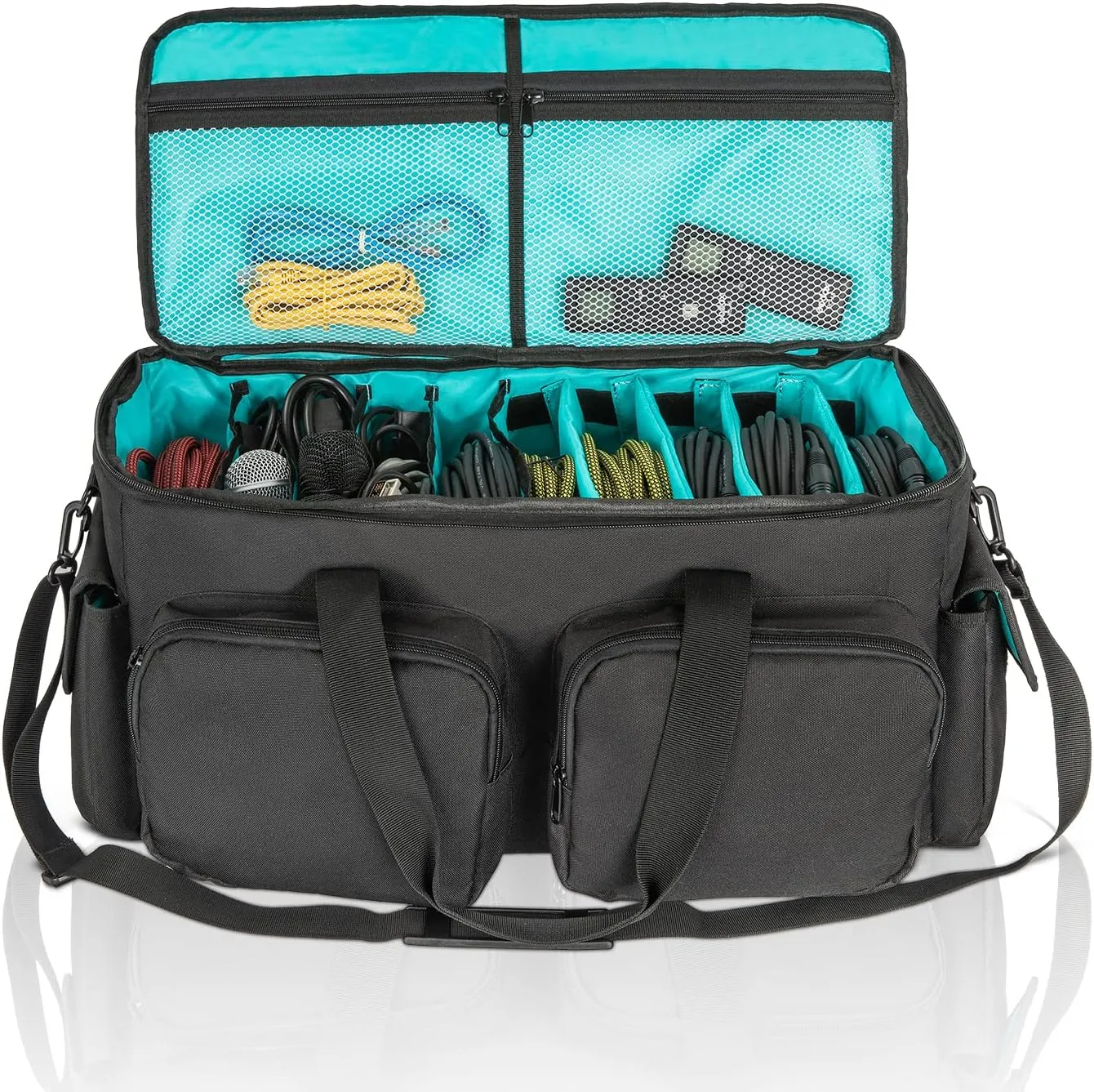 SAVIOUR DJ Cable File Bag, Detachable Padded Bottom and Adjustable Dividers, Stores Music, Audio, and Visual Cabling, Portable Travel Storage and Studio Organization (Blue)