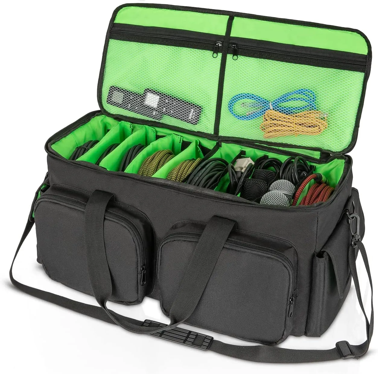 SAVIOUR DJ Cable File Bag, Detachable Padded Bottom and Adjustable Dividers, Stores Music, Audio, and Visual Cabling, Portable Travel Storage and Studio Organization (Green)