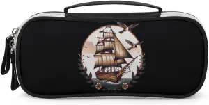 School Sailor Tattoo Clipper Ship And Swallows Pencil Case Portable Makeup Bag Pencil Pouch Travel Makeup Case Organizer for Women Men