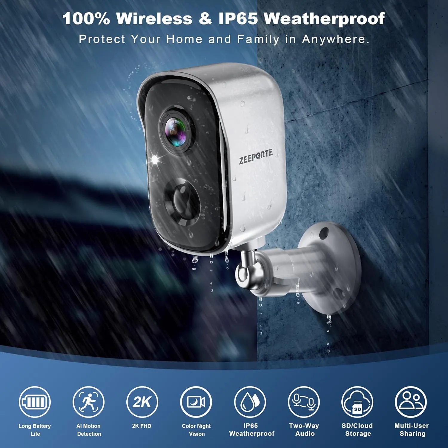 Security Cameras Wireless Outdoor, 2K Battery Powered WiFi Cameras for Home Security with AI Motion Detection, Color Night Vision, Spotlight, Siren, Waterproof, SD/Cloud Storage - 2 Pack