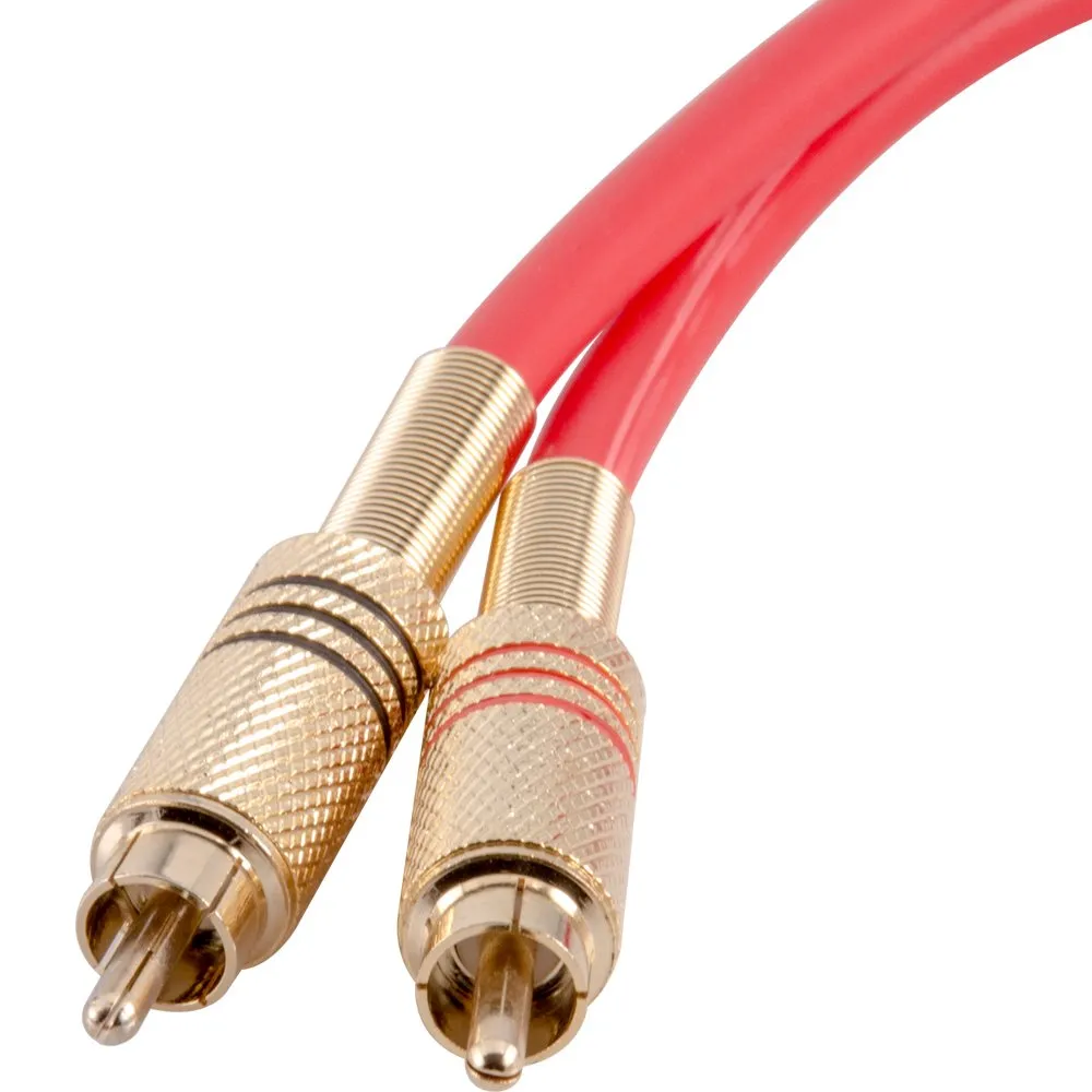 Seismic Audio Speakers Premium 1 Foot Dual RCA Male To Dual RCA Male Audio Patch Cable, Red Color Cable, 2RCA to 2RCA Audio Cord