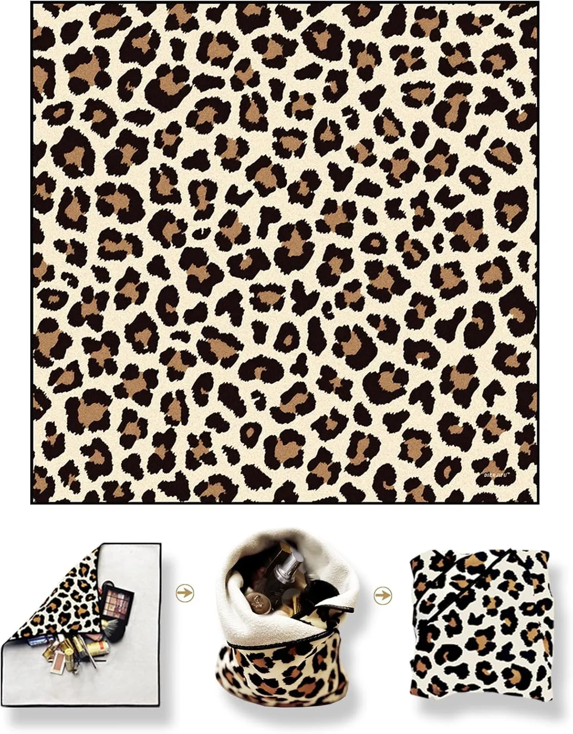 Self-Adhesive Magic Cloth Leopard Makeup Bag & Camera Lens Protective Wrap | Reusable Portable Cosmetic Pouch | Scratch-Resistant Travel Organizer, Gifts for Women Girls(19.7"x19.7")