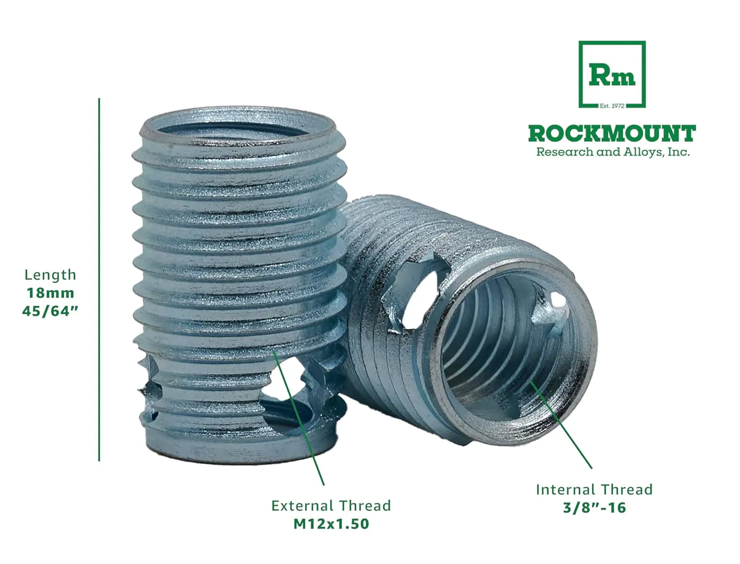 Self-Locking Threaded Insert, 3/8"-16 Internal Thread, Thin Wall, 5 pcs