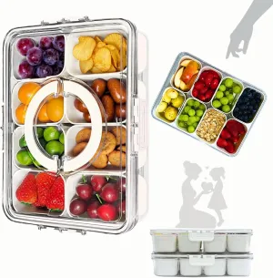Serving Tray with Lid and Handle - Divided Portable Snackle Box Container, Fridge organizer, Clear Snack Box Organizer for Fruits, Candy, Charcuterie, Snacks - Ideal for beach and picnic essentials