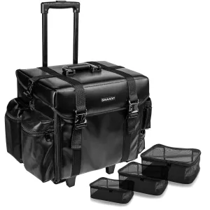 SHANY Makeup Artist Soft Rolling Trolley Cosmetic Case with Free Set of Mesh Bag Makeup Organizer - Travel Rolling Makeup Bag - Head Turner