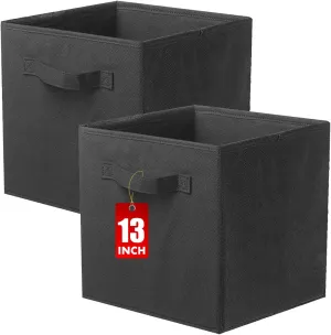 ShellKingdom Storage Bins, Foldable Fabric Storage Cubes And Cloth Storage Organizer Drawer For Closet And Toys Storage, 13 X 13 X 13 INCH, 2 Pack (Black)