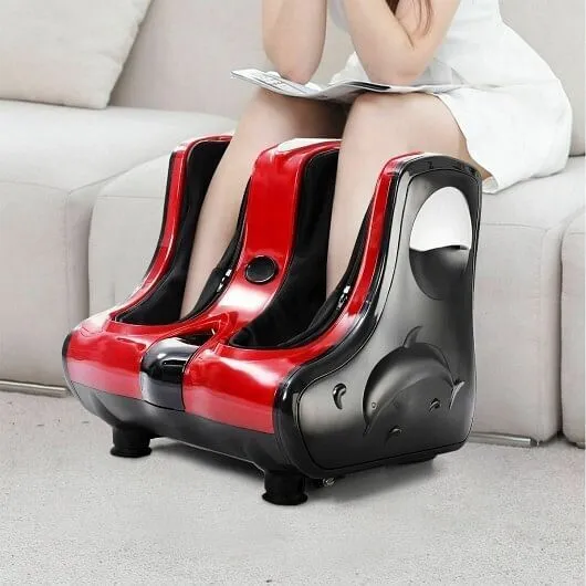 Shiatsu Kneading Rolling Vibration Heating Foot Massager-Red - Color: Red