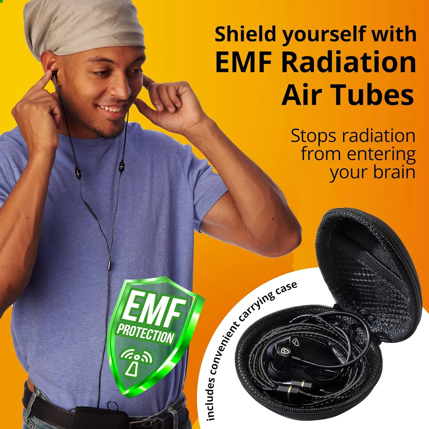 Shield Your Body Air Tube Headset, Stereo Earbuds with Microphone and Case, Wired Anti Radiation Headphones, Built-in Controls, Works on Any Device with A Standard 3.5mm Audio Jack, Black