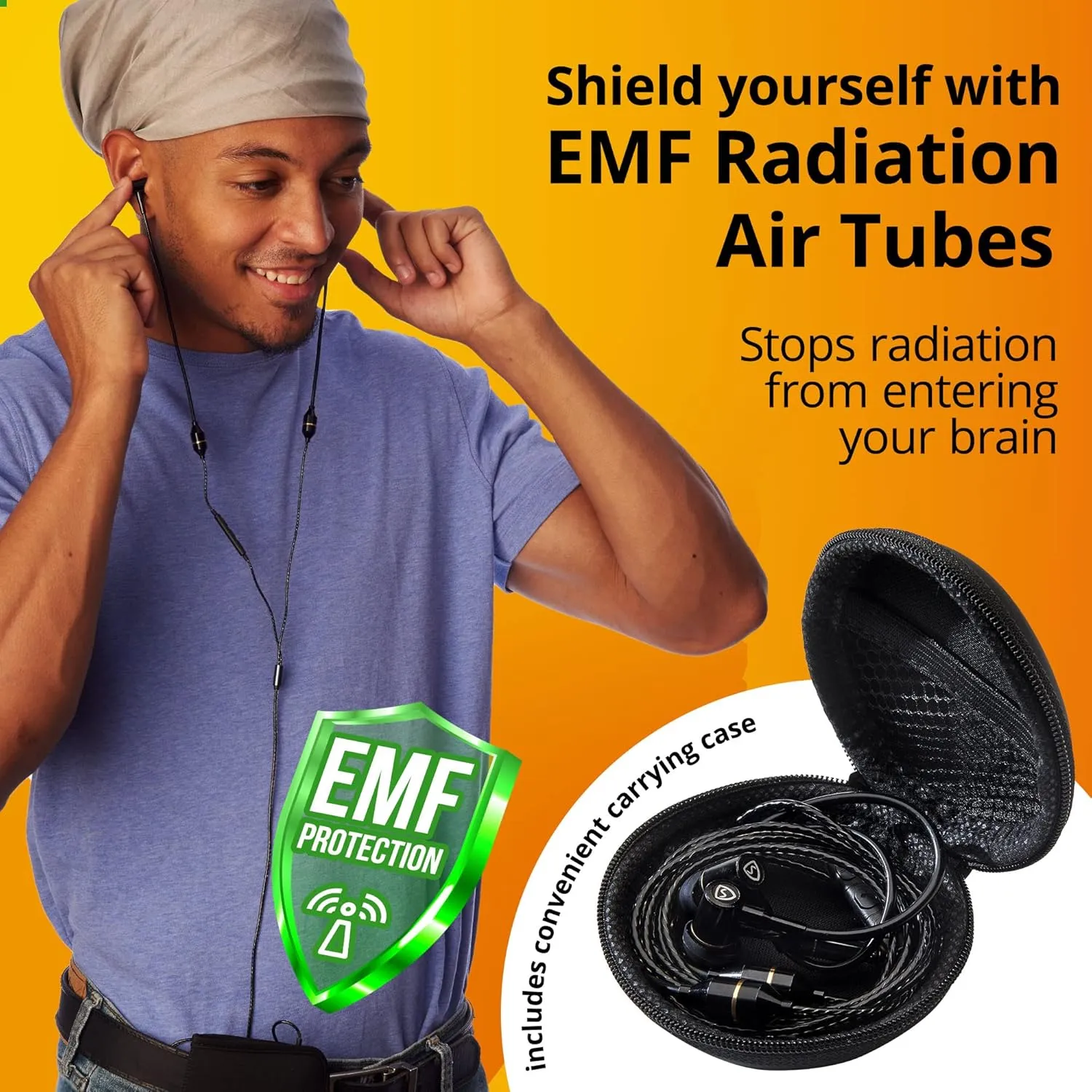 Shield Your Body Air Tube Headset, Stereo Earbuds with Microphone and Case, Wired Anti Radiation Headphones, Built-in Controls, Works on Any Device with A USB-C Connector, Black