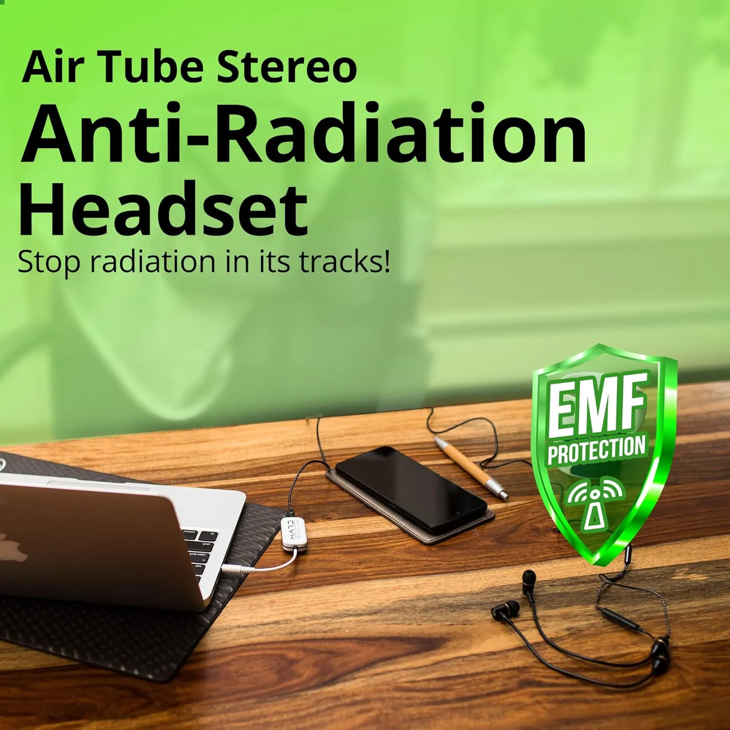 Shield Your Body Air Tube Headset, Stereo Earbuds with Microphone and Case, Wired Anti Radiation Headphones, Built-in Controls, Works on Any Device with A USB-C Connector, Black