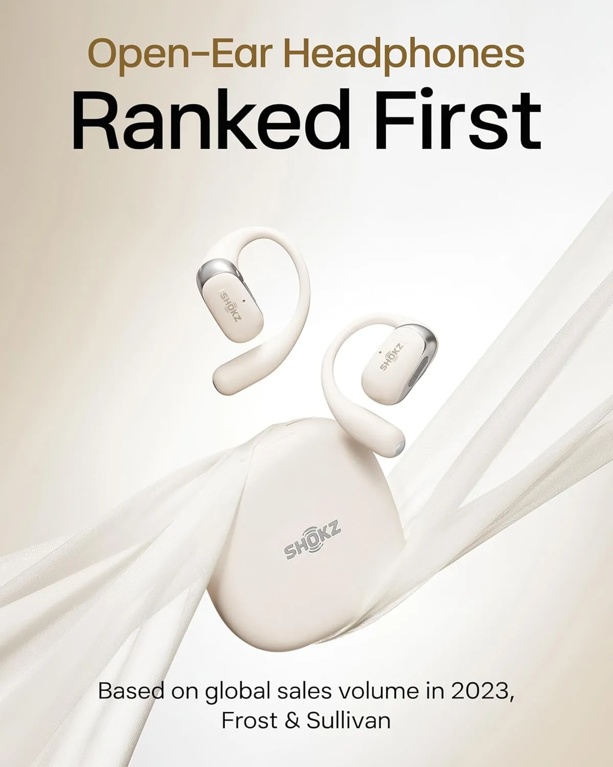 SHOKZ New OpenFit 2 Open-Ear Headphones, True Wireless Bluetooth Earphones with Microphone, Earhook Earbuds with 48 Hours of Playtime, Fast Charging, IP55 Water-Resistant, with Carrying Bag, Beige