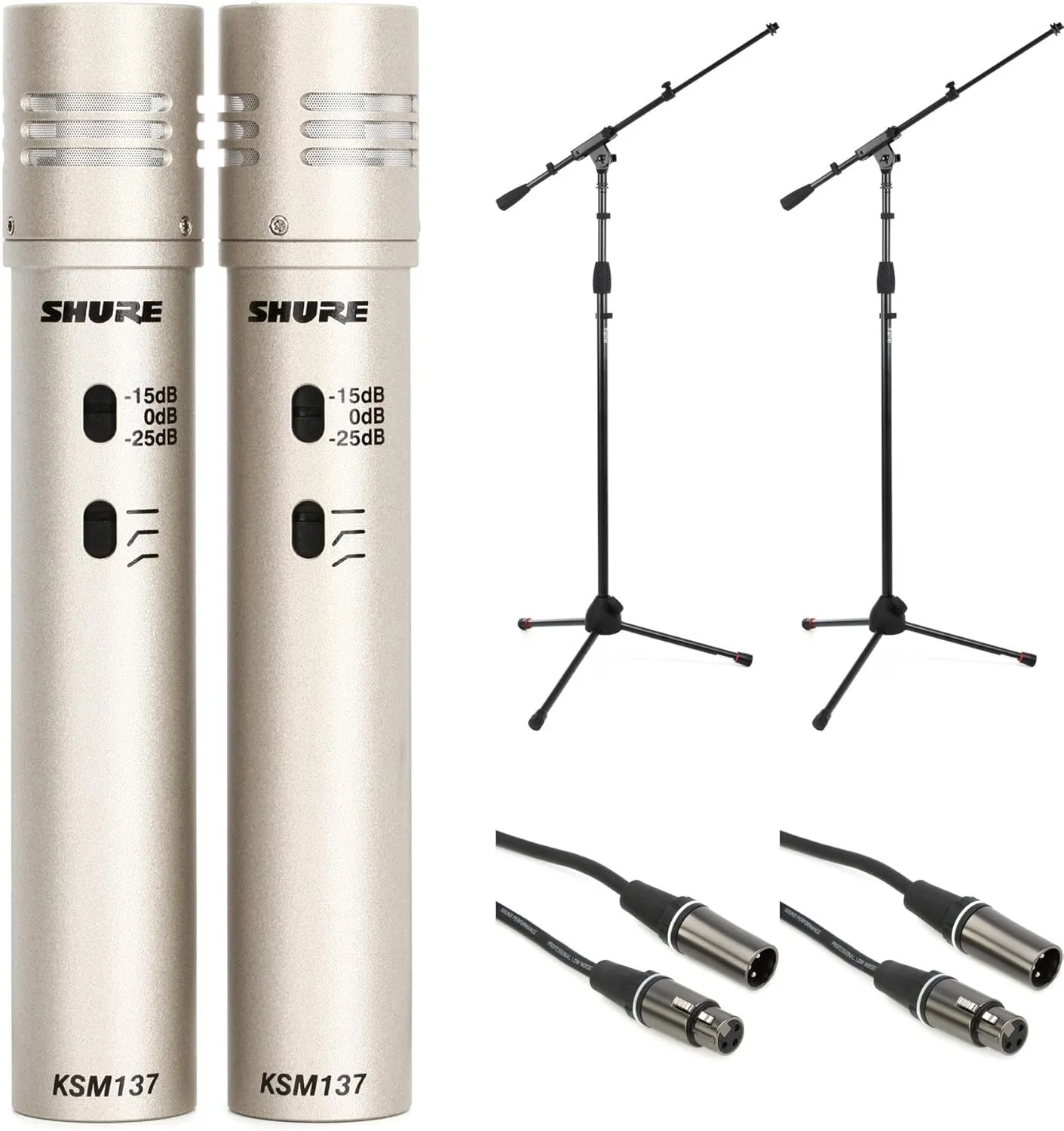 Shure KSM137 Stereo Pair Bundle with Stands and Cables